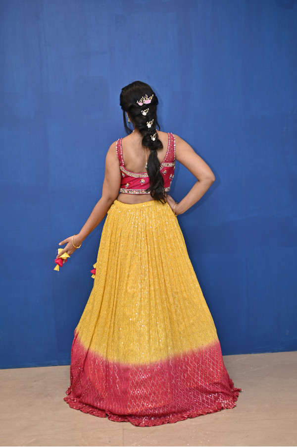 Yellow Party Wear Lehenga on Rent for Haldi